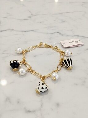 Kate Spade X Disney Alice In Wonderland Tea Time Teacup Pearls Charm Bracelet